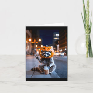 Tarjeta Mantén mapache salvaje Halloween bebiendo café hel