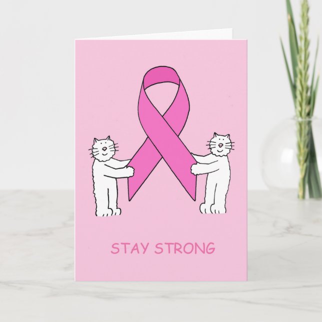Tarjeta Mantente fuerte cinta rosa y gatos blancos Persona (Anverso)