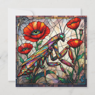 Tarjeta Mantis religiosa flor de amapola vidrio teñido ins