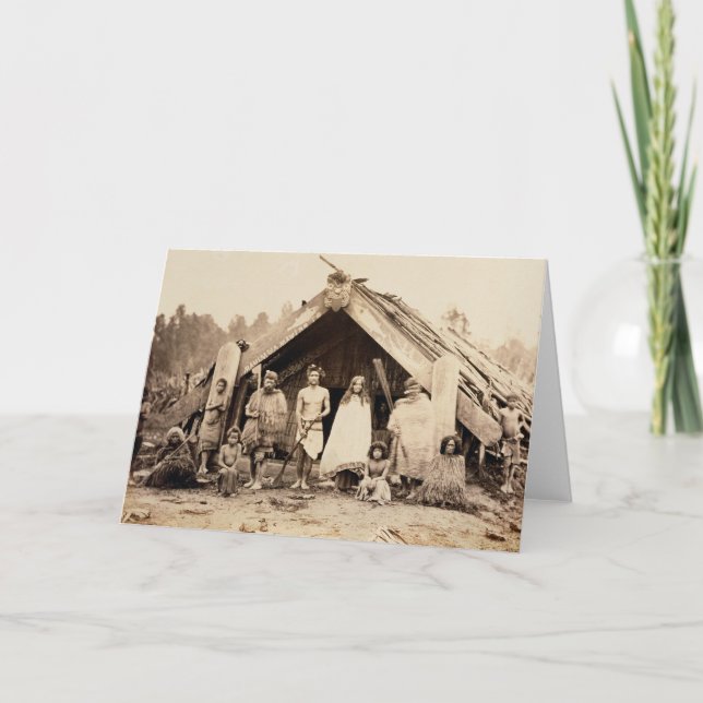 Tarjeta Maori Family, Nueva Zelandia, c.1880 (huella de al (Anverso)