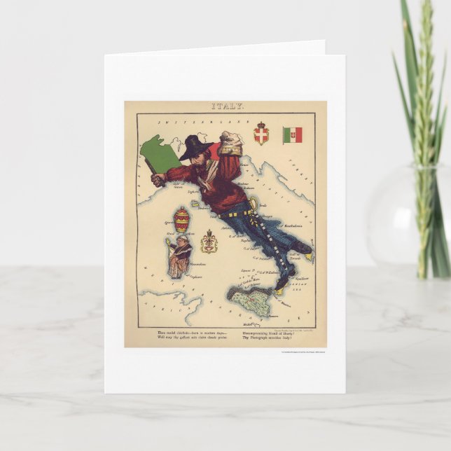 Tarjeta Mapa 1868 de la caricatura de Italia (Anverso)