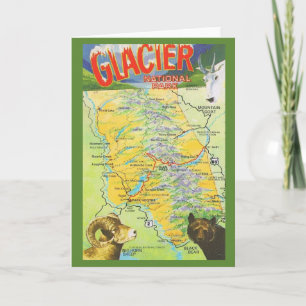Tarjeta Mapa Antiguo del Parque Nacional Glaciar