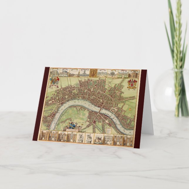 Tarjeta Mapa antiguo del siglo XVII de Londres W. Hollar (Anverso)