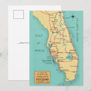 Tarjeta Mapa Boca Grande Useppa Florida 5x7