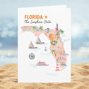 Tarjeta Mapa de Arte del Estado de Florida en Acuarela Tar