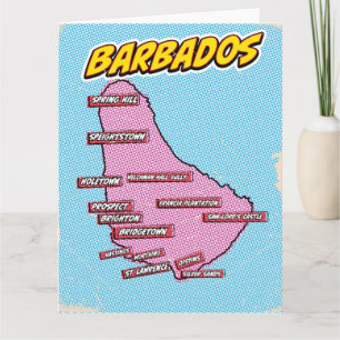 Tarjeta Mapa de Barbados ilustrado con arte pop