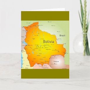 Tarjeta Mapa de Bolivia con ciudades y fronteras