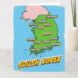 Tarjeta Mapa de Corea del Sur ilustrado con arte pop