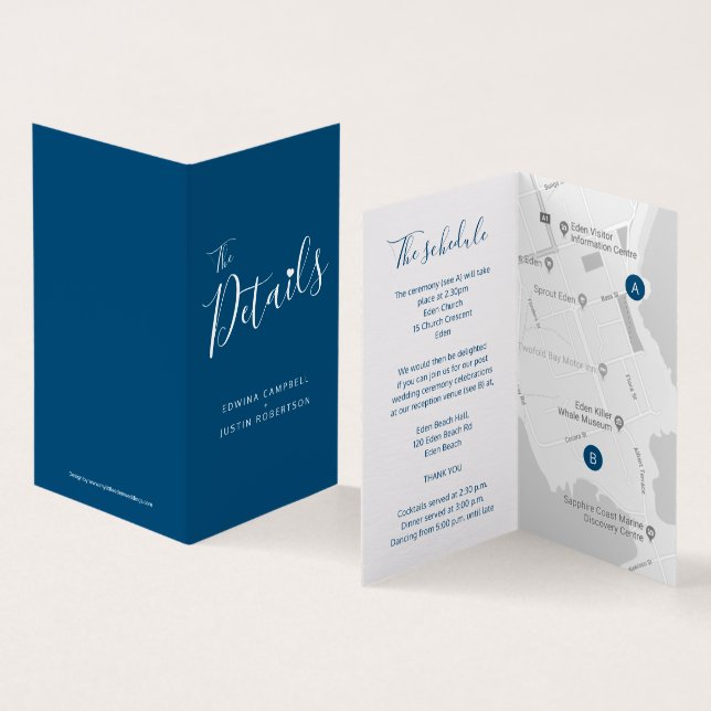 Tarjeta Mapa de la planificación del boda o de los detalle (Interior y exterior)