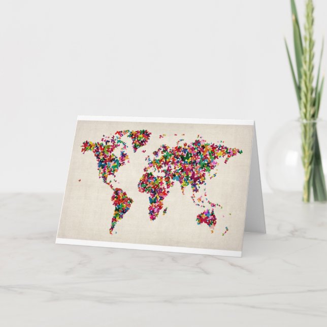 Tarjeta Mapa de mariposas del mapa mundial (Anverso)