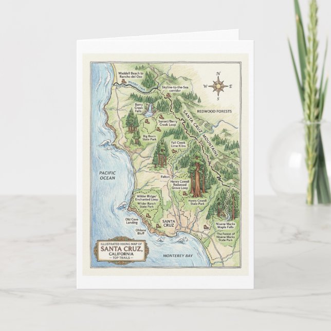 Tarjeta Mapa de senderismo de Santa Cruz California Big Ba (Anverso)