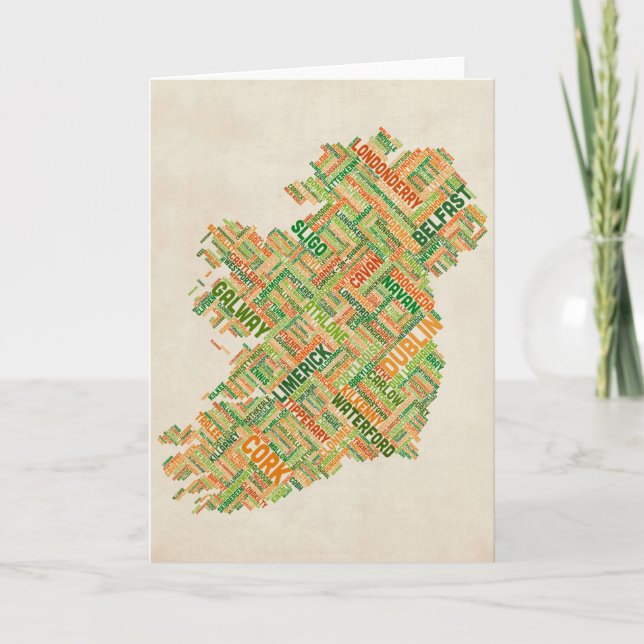 Tarjeta Mapa de texto de Irlanda Eire City (Anverso)