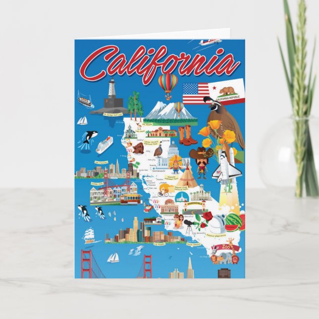 Tarjeta Mapa del dibujo animado de California (Anverso)