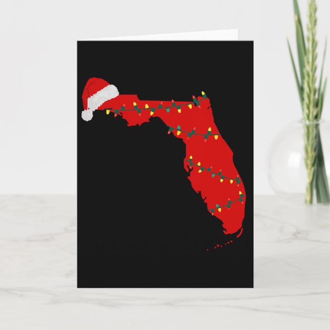 Tarjeta Mapa del estado de Florida Luces Gorro de Santa Na (Anverso)