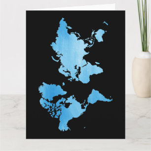 Tarjeta Mapa del mundo azul minimalista arte acuarela