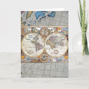 Tarjeta Mapa del mundo dual del siglo XVII del hemisferio