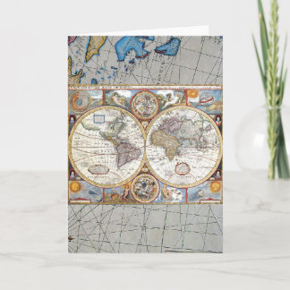 Tarjeta Mapa del mundo dual del siglo XVII del hemisferio