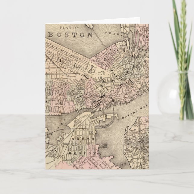 Tarjeta Mapa del vintage de Boston (1880) (Anverso)