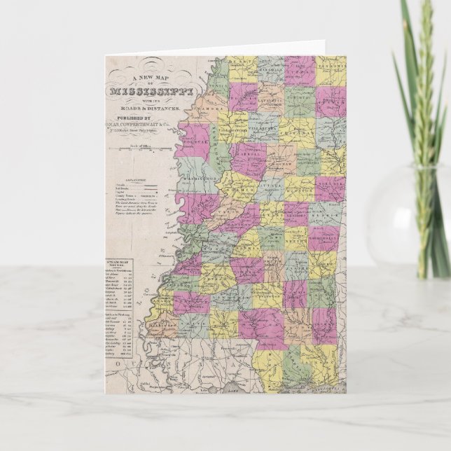 Tarjeta Mapa del vintage de Mississippi (1853) (Anverso)