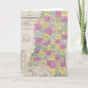 Tarjeta Mapa del vintage de Mississippi (1853)