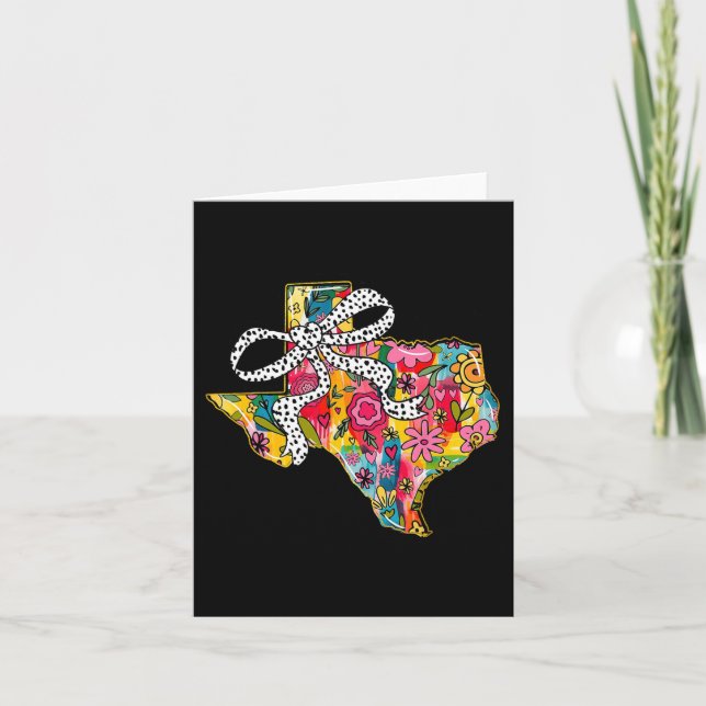 Tarjeta Mapa Estatal De Girly Texas Coquette Floral Bow 4  (Anverso)