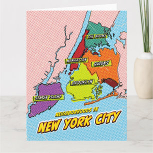 Tarjeta Mapa ilustrado de Nueva York en estilo Pop Art