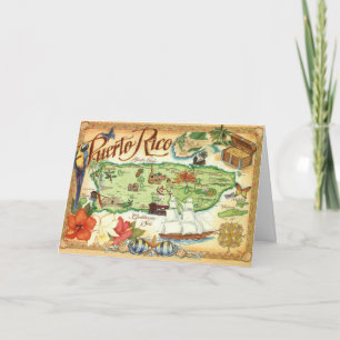 Tarjeta Mapa ilustrado de Puerto Rico 