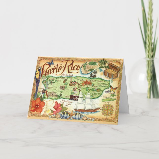 Tarjeta Mapa ilustrado de Puerto Rico (Anverso)