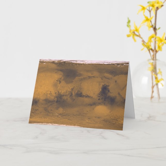 Tarjeta Mapa mundial del planeta rojo de Marte por satélit (flor amarilla)