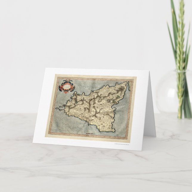 Tarjeta Mapa temprano 1595 de Mercator Sicilia (Anverso)
