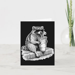 Tarjeta Mapache bebiendo café helado panda basura divertid