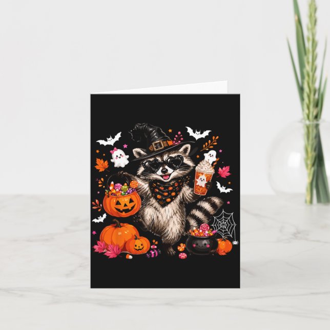 Tarjeta Mapache bruja de otoño mapache de Halloween bebien (Anverso)