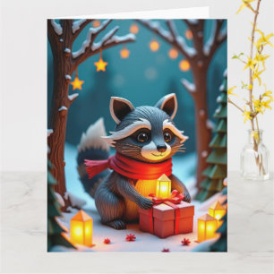 Tarjeta Mapache Caprichoso con Regalos Escena Navideña Nev