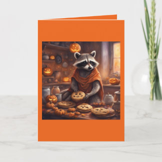 Tarjeta Mapache caprichoso disfrazado con golosinas Hallow