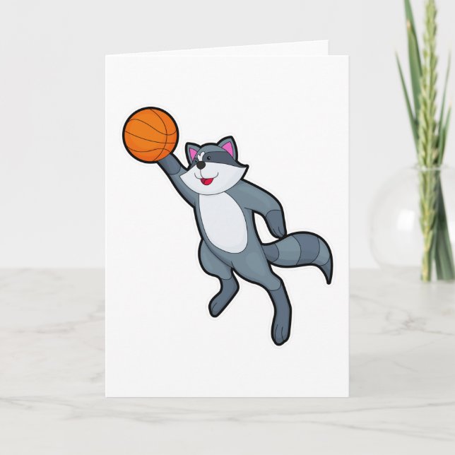 Tarjeta Mapache como jugador de baloncesto con balón de ba (Anverso)