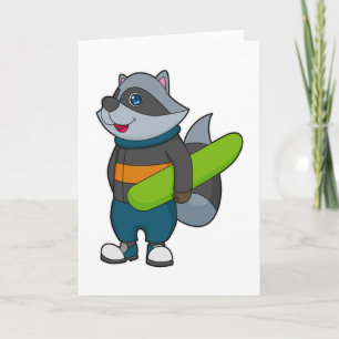 Tarjeta Mapache como snowboarder con snowboard