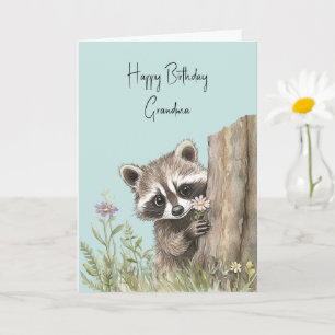 Tarjeta Mapache con Cumpleaños de Flor