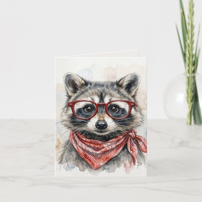 Tarjeta Mapache con gafas rojas (Anverso)