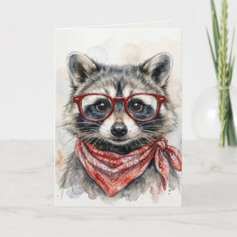 Tarjeta Mapache de Cumpleaños con Gafas Rojas