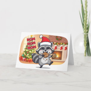 Tarjeta Mapache de Navidad lindo comiendo galletas