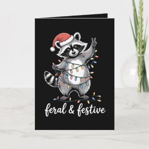Tarjeta Mapache De Navidad Salvaje Y Festivo Sombrero De S