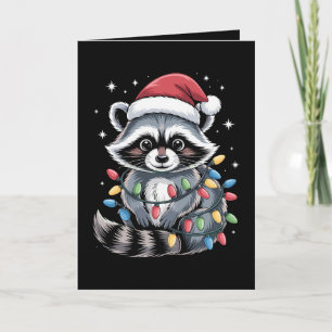 Tarjeta Mapache de Navidad sombrero de Santa luces de cade