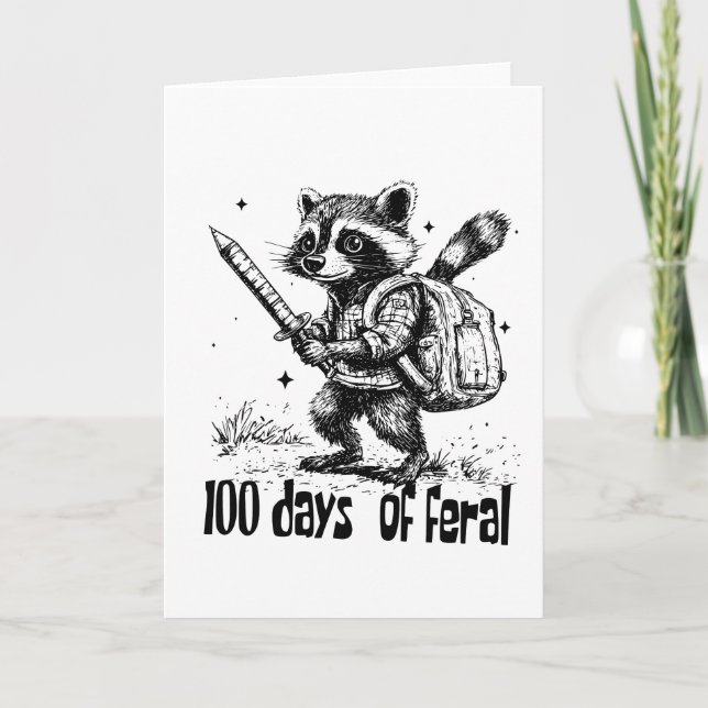 Tarjeta Mapache Divertido 100 Días De Caos Escolar Feral (Anverso)
