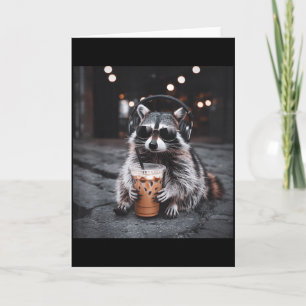 Tarjeta Mapache Divertido Bebiendo Café Helado Animal Meme