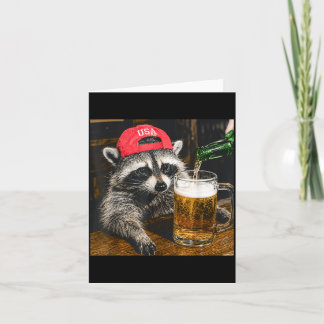 Tarjeta Mapache Divertido Bebiendo Cerveza Sombrero Usa Pa