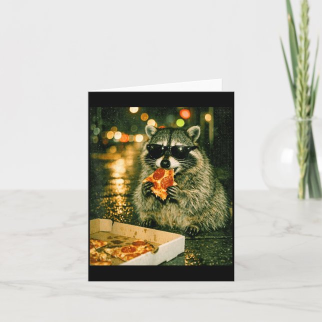 Tarjeta Mapache divertido comiendo pizza animal meme mapac (Anverso)