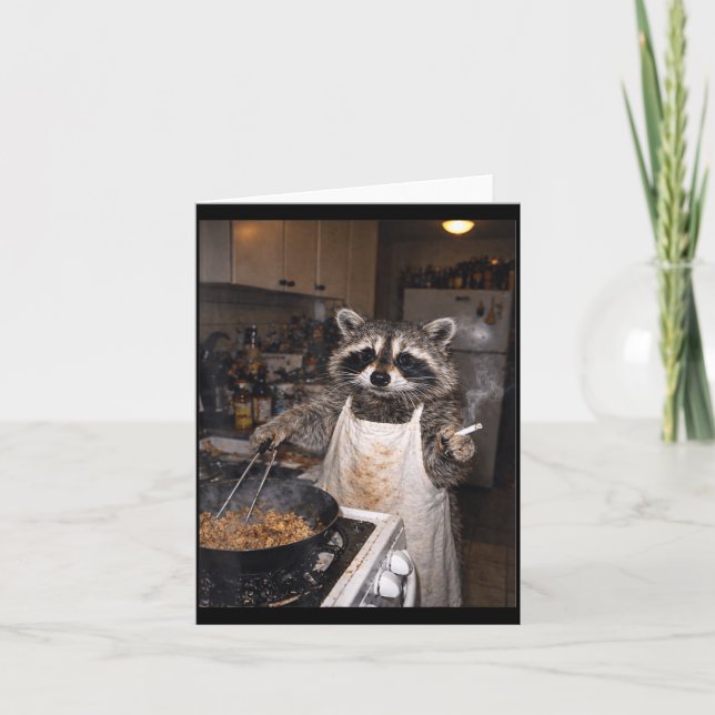 Tarjeta Mapache divertido de cocina retro mapache fumando  (Anverso)