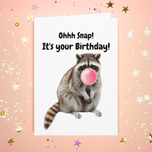 Tarjeta Mapache Divertido De Cumpleaños Sopla Burbuja Rosa