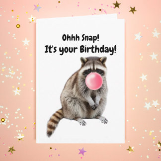 Tarjeta Mapache Divertido De Cumpleaños Sopla Burbuja Rosa