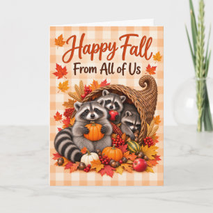 Tarjeta Mapache Divertido Feliz Otoño De Todos